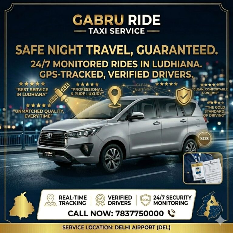 Gabru Ride Taxi Service promotional banner for safe night travel in Ludhiana